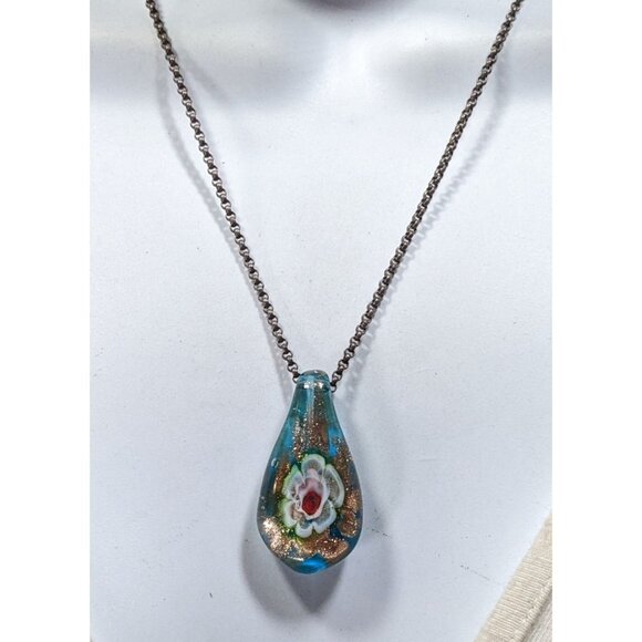 Floral Cottagecore Handblown Glass Pendant Necklace - Picture 2 of 8